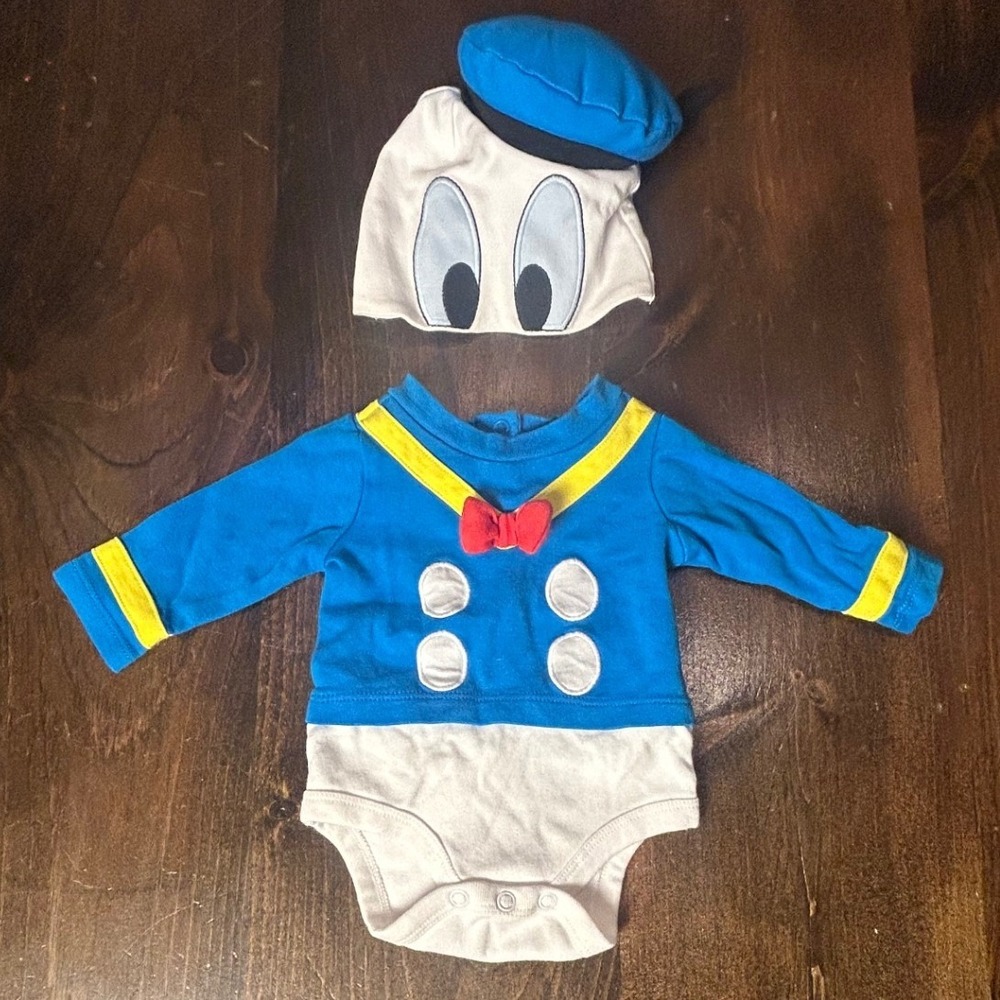 Disney Baby Donald Duck Halloween Costume Bodysuit Set Kids 0-3M Blue 3D Tail